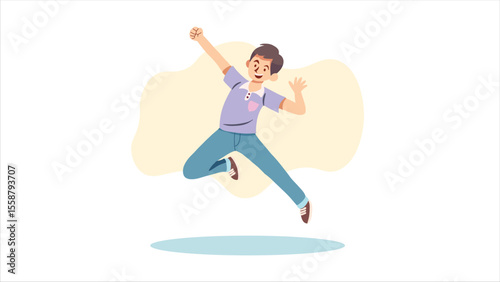Happy Boy Jumping with Joy – Cartoon Style Illustration