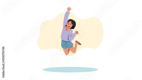 Smiling Girl Jumping with Excitement – Fun Cartoon Illustration