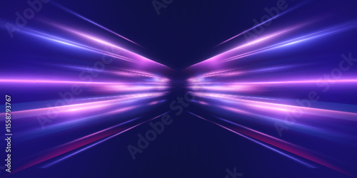 Transparent pink-violet rays of light go upward, creating a feeling of acceleration, movement of the flow of light. Energetic flow with the effect of acceleration. Vector