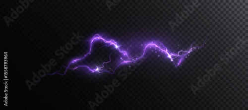 Bright Electric Arc Lightning with Purple. Energy Lightning Strike with a shimmering splash and glowing plasma movement.	