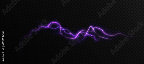 Bright Electric Arc Lightning with Purple. Energy Lightning Strike with a shimmering splash and glowing plasma movement.	