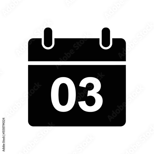 Black calendar icon displaying the date as the third day of the month on a white background