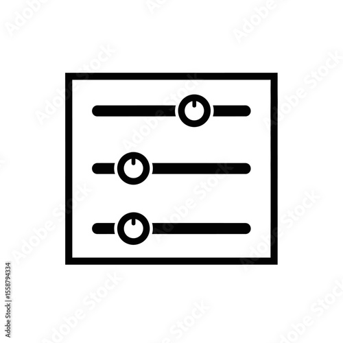 Illustration of a black square containing three horizontal sliders with circular handles on a white background