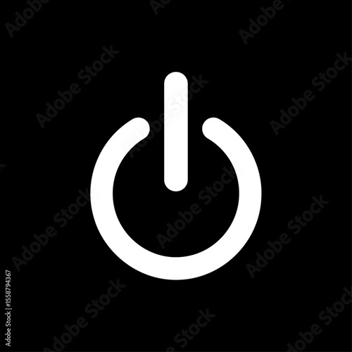 A minimalist white power symbol on a black background indicating on or off status and functionality