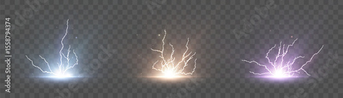 Abstract flash of light with elements of electric discharge, lightning. High current, power. Vector illustration of an overlay on an isolated Background. png