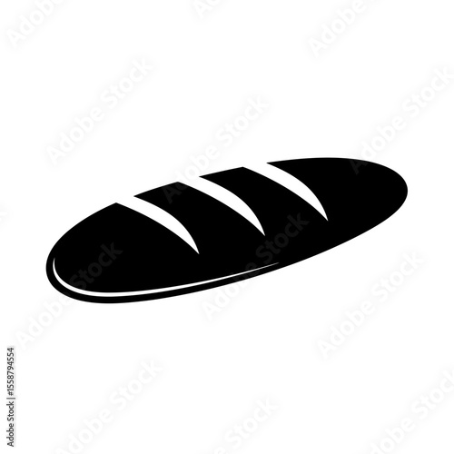 A simple black and white graphic of a loaf of bread with three cuts on a white background image
