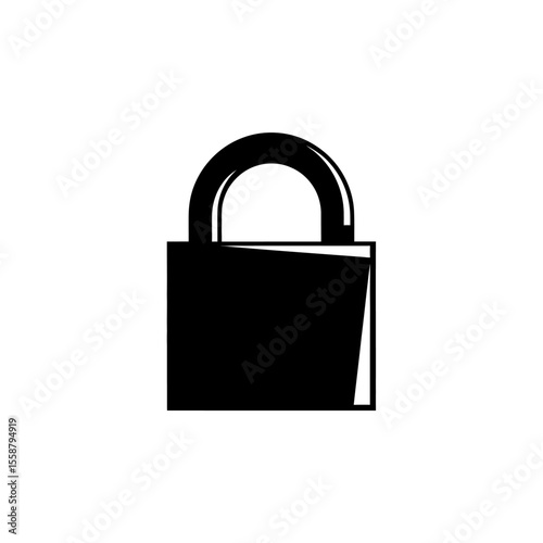 A simple black and white illustration of a closed padlock with a curved handle on a white background