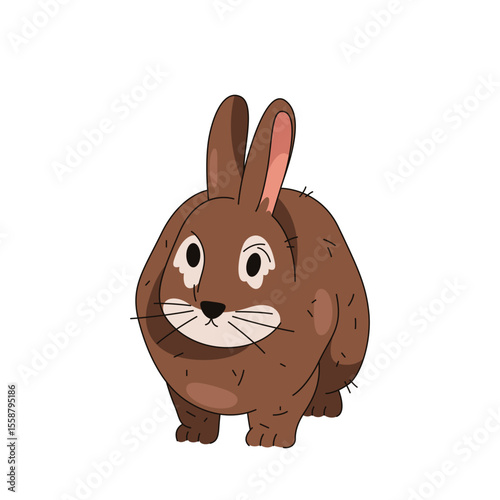 Fluffy isolated rabbit or domestic bunny. Vector wood or forest hare clipart. Fluffy mammal or brown pet with fur. Easter holiday symbol. Countryside wildlife and farm animal. Biology and zoology.