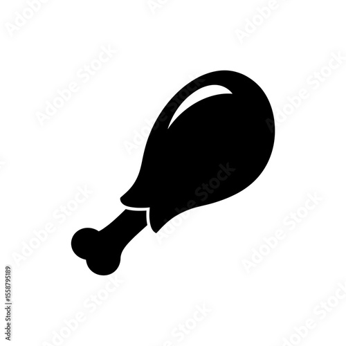 A minimalist black silhouette of a chicken drumstick on a plain white background isolated and simple