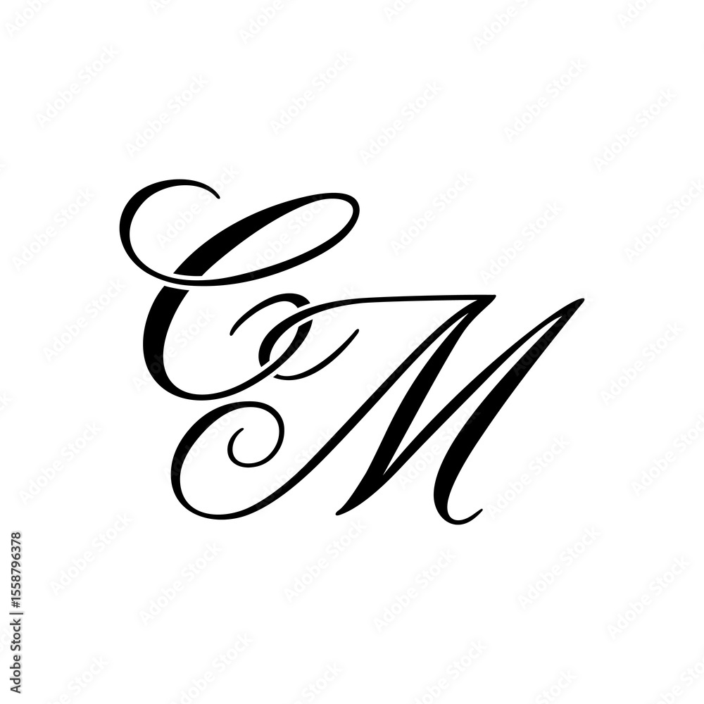 Obraz premium Elegant CM Monogram Logo in Black Script – Luxury Calligraphy Initial Design on White Background