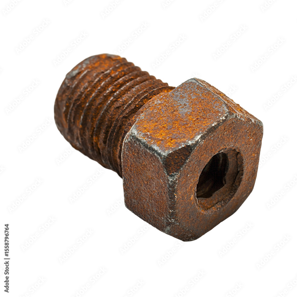 Rusty bolt and nut isolated on black background showing extensive corrosion and wear Rusty bolt and nut isolated on black background showing extensive corrosion and wear