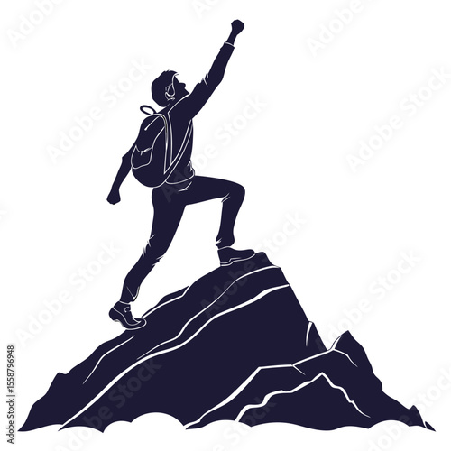 Triumphant Climber: Silhouette on Mountain Peak