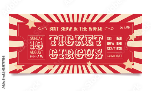 Retro circus ticket design, bright invitation to the show