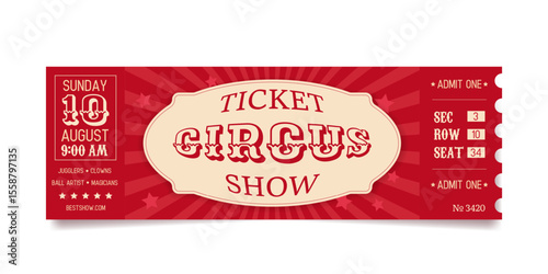 Vintage circus ticket design, bright invitation to the show