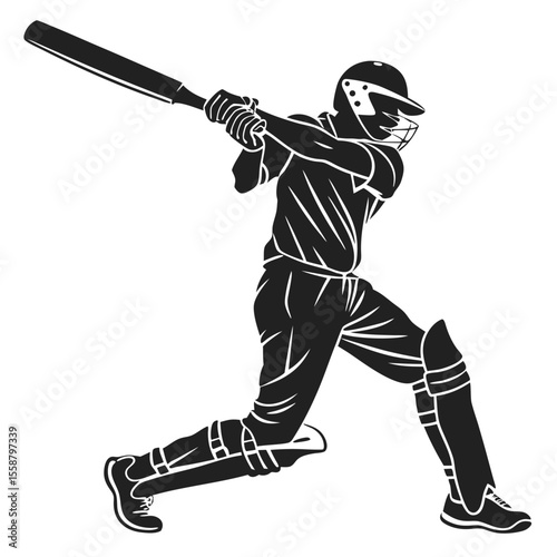 Powerful Cricket Batsman Silhouette: Dynamic Action Pose Graphic