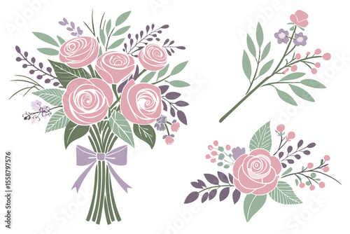 Elegant floral wedding design elements including beautiful bouquets and decorative accents