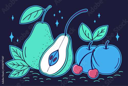 Futuristic gradient fruit collection banner design with vibrant colors
