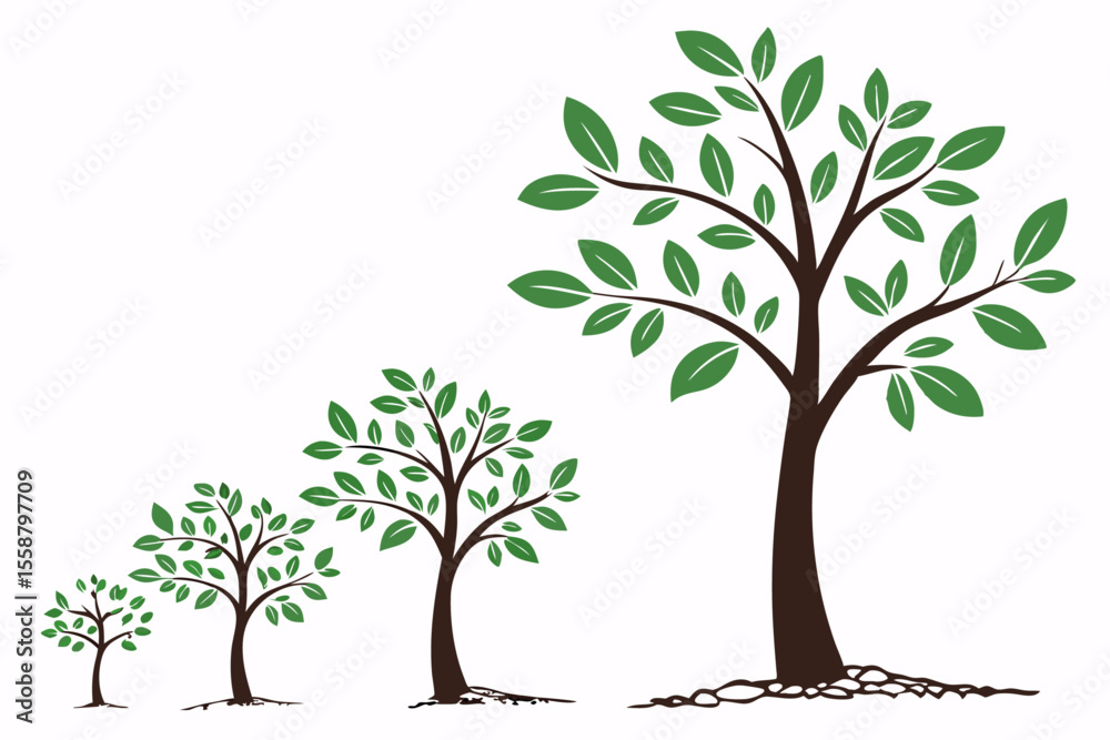 Obraz premium Simple flat vector illustration of a tree growing from a seed with colorful leaves