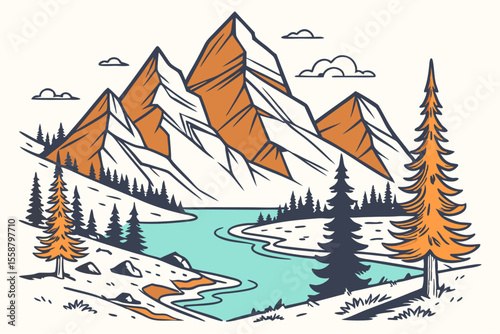 Geometric mountain landscape in flat design style