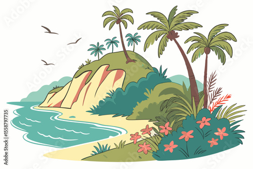 tropical island with palm trees