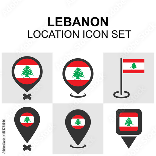 Lebanon location icon set with the iconic cedar tree flag, ideal for mapping tools, cultural, or geographic visuals.