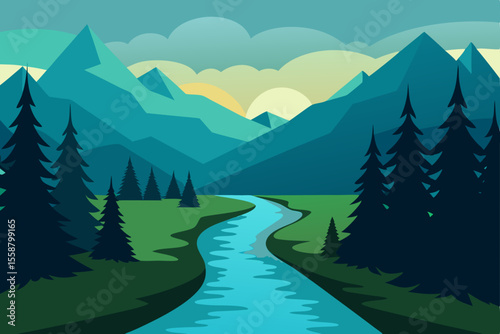 Majestic mountain landscapes featuring forests, peaks, and green valleys under a vast sky, with touches of snow and summer trees