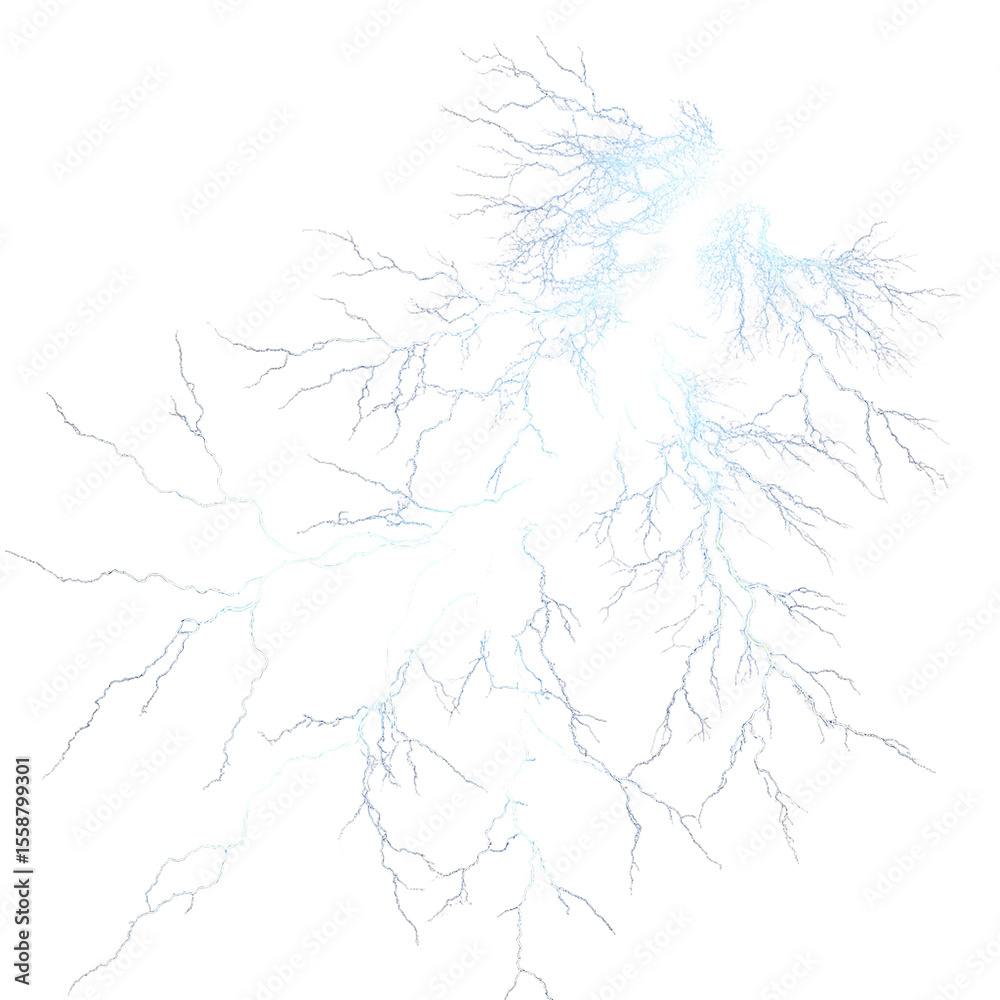 Fototapeta premium blue lightning isolated on white background PNG , AI GENERATED