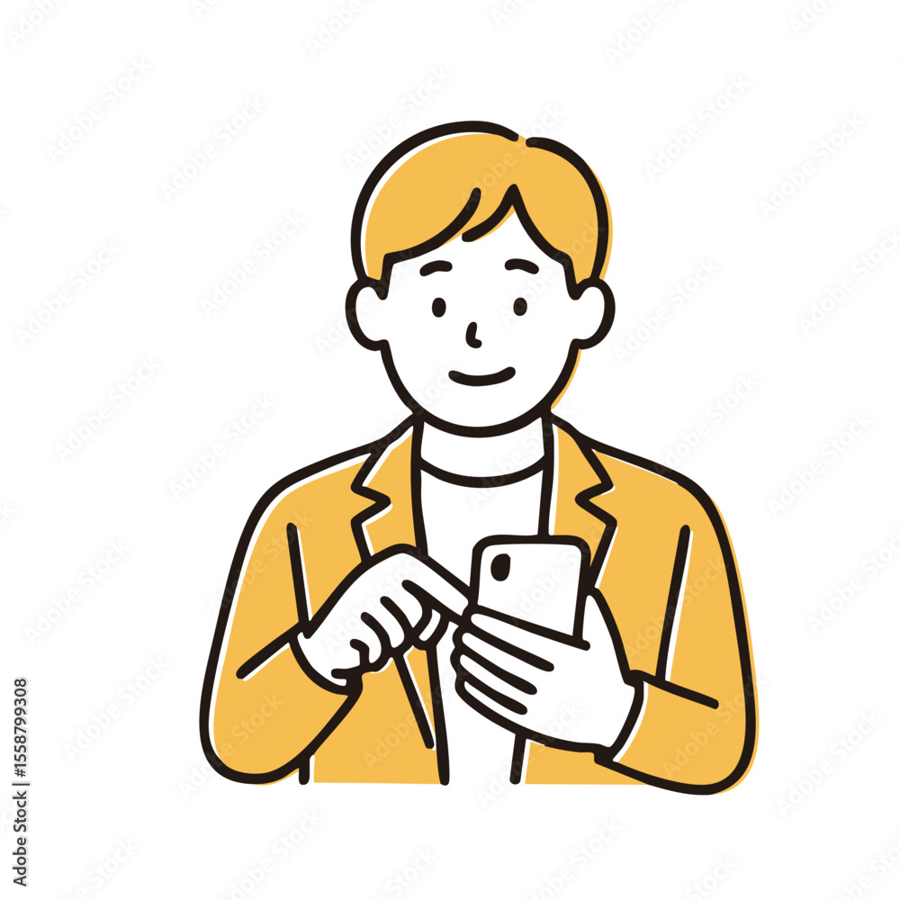 Man tapping smartphone screen, minimal line art illustration Man tapping smartphone screen, minimal line art illustration