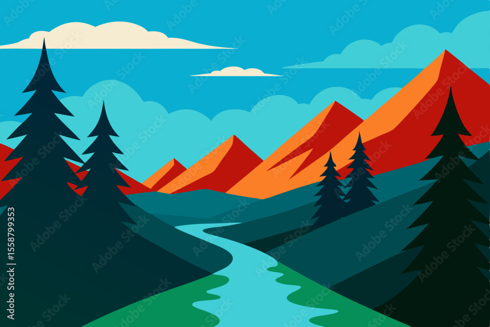 Fototapeta premium Snowy winter mountain landscape with pine trees and a cold sky