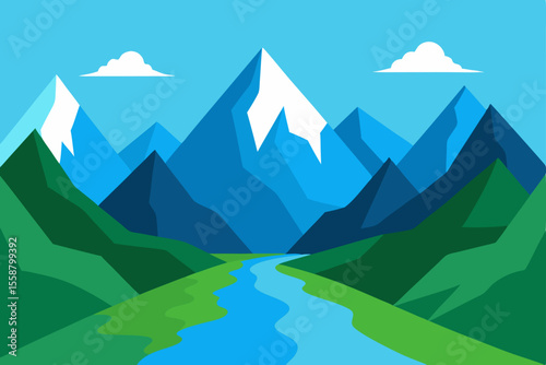 Majestic mountain landscape with a serene lake, framed by snow-capped peaks and a vast sky, offering panoramic views of nature's splendor