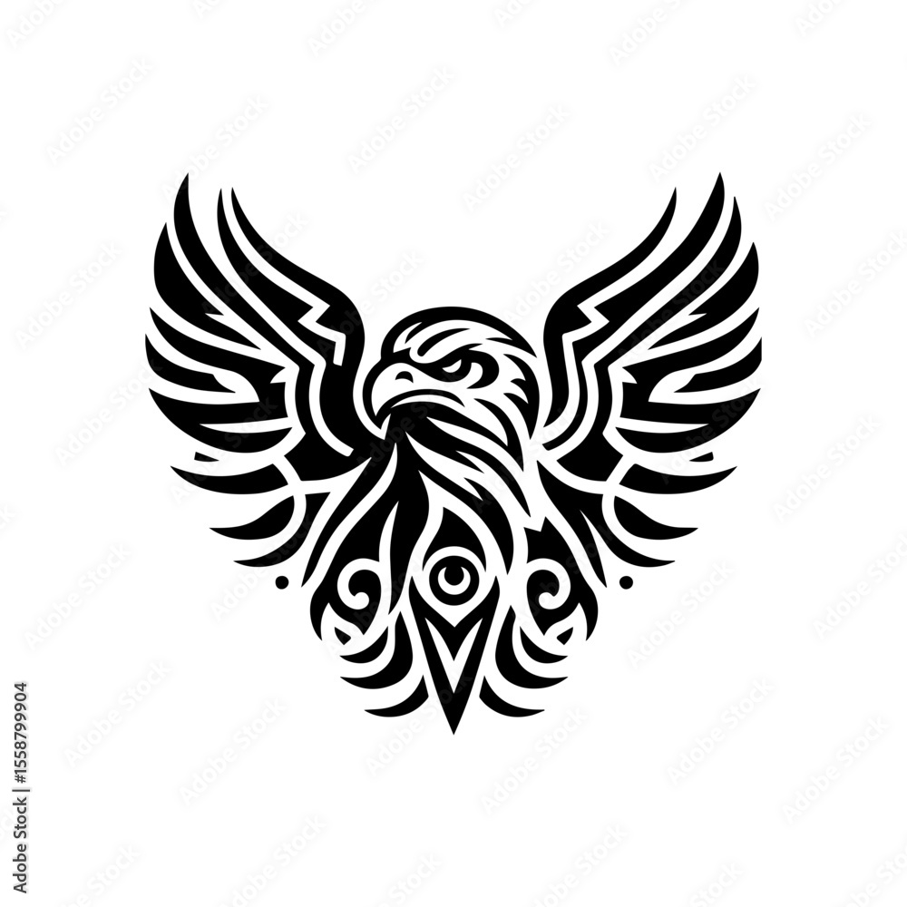 Fototapeta premium Tribal eagle head outline in black