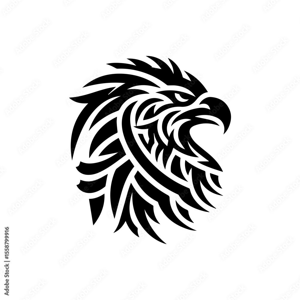 Obraz premium Tribal eagle head outline in black