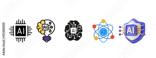 Automation and ai icon set. Containing machine learning, data science, AI, virtual assistant, generative AI, technology, Turing test and more. Solid vector icons collection.