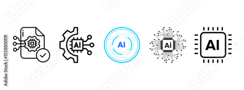 Automation and ai icon set. Containing machine learning, data science, AI, virtual assistant, generative AI, technology, Turing test and more. Solid vector icons collection.