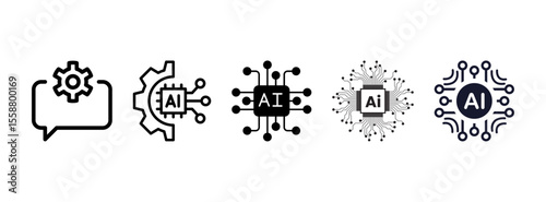 Automation and ai icon set. Containing machine learning, data science, AI, virtual assistant, generative AI, technology, Turing test and more. Solid vector icons collection.