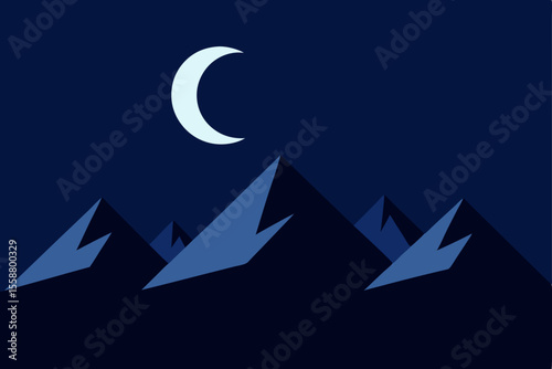 Serene Nightscape Moonlit Mountains and Starry Skies