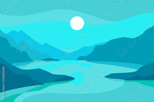 Serene Mountain Lake Landscape A Minimalist Illustration of Tranquil Nature