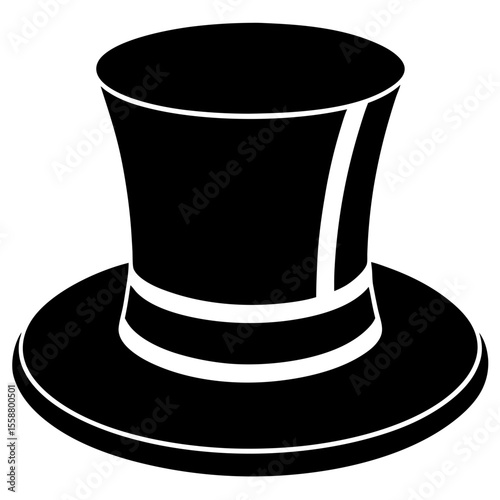 Classic black top hat with white band silhouette vector illustration