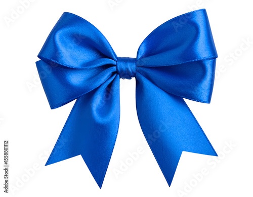 A vibrant blue satin bow elegantly tied, perfect for adding a touch of festive cheer to any design.