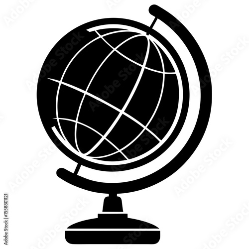 Globe on stand black and white simple style silhouette vector illustration