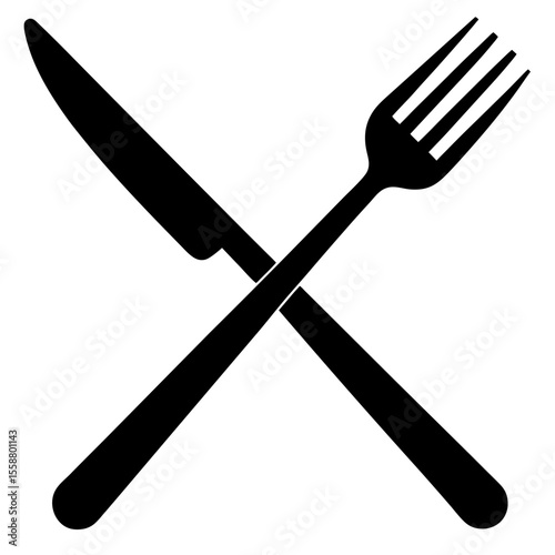 Crossed fork and knife kitchen utensil silhouette vector illustration