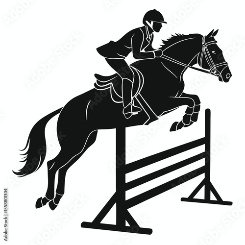 Powerful Equestrian Silhouette: Horse and Rider Jumping