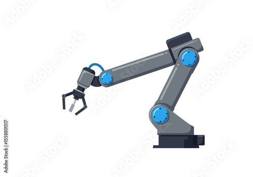 Gray robotic arm on a white background with a clawlike gripper