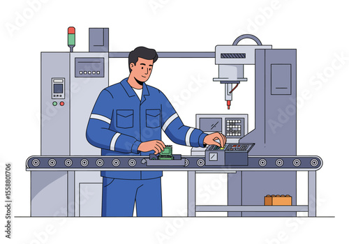 Man operates machinery on an assembly line possibly a factory