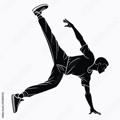 Dynamic Breakdancer Silhouette: Powerful Pose, Urban Dance Art