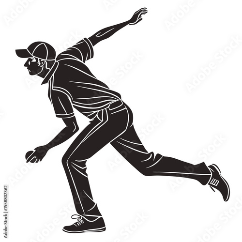 Powerful Silhouette of a Bowler: Dynamic Bowling Action in Black and White