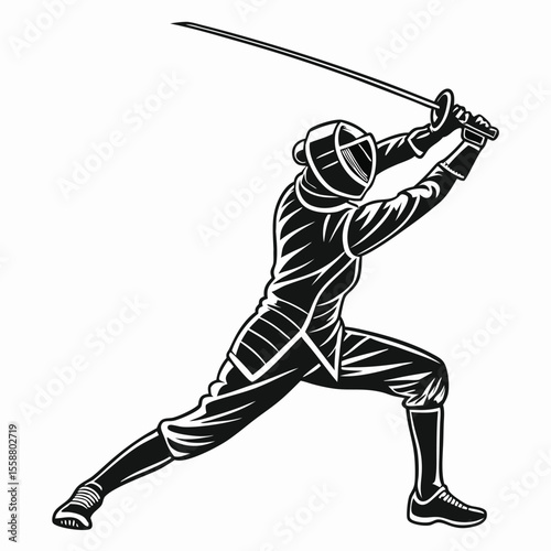 Dynamic Fencing Action: A Powerful Silhouette of a Swordsman in Motion