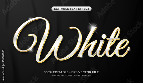 Realistic white and golden chrome text effect. 3D luxury glossy silver metallic text effect