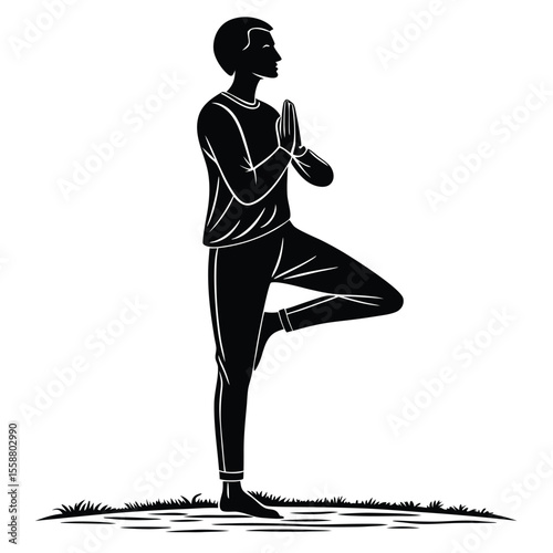 Tree Pose Yoga: A Silhouette Illustration of Mindfulness and Balance