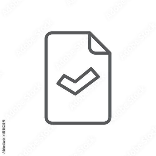 Line style icon of a document with a check mark, indicating approved files, verified reports, or completed paperwork